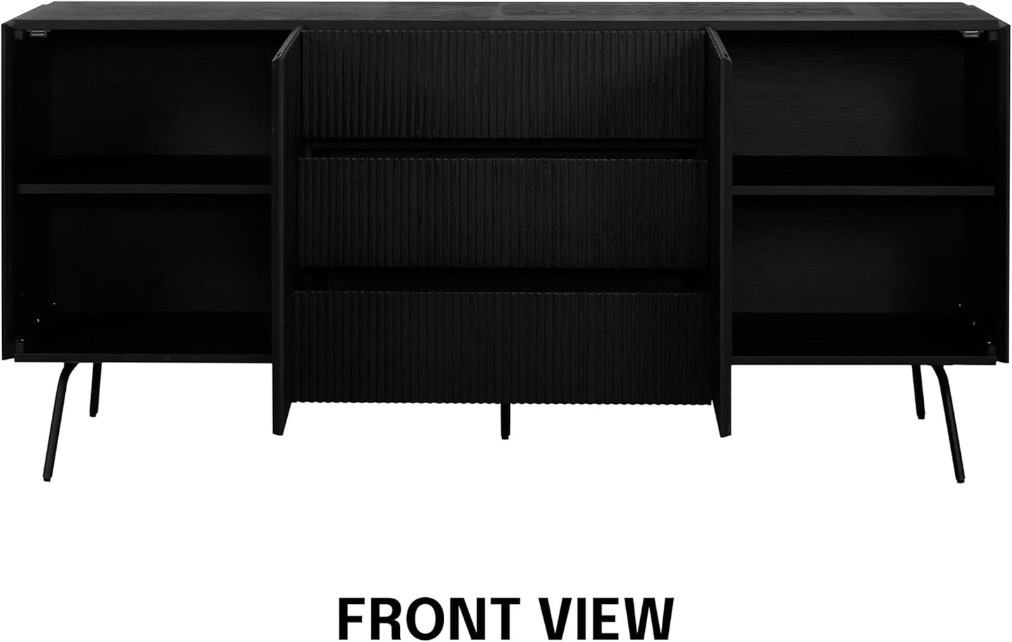 NTC Veil Sideboard with 2 Doors and 3 Drawers, Buffet Cabinet with Vertical Groove Design and Metal Legs, Storage Cabinet for Living Room, and Entryway, Effortless Assembly - Burnt Black