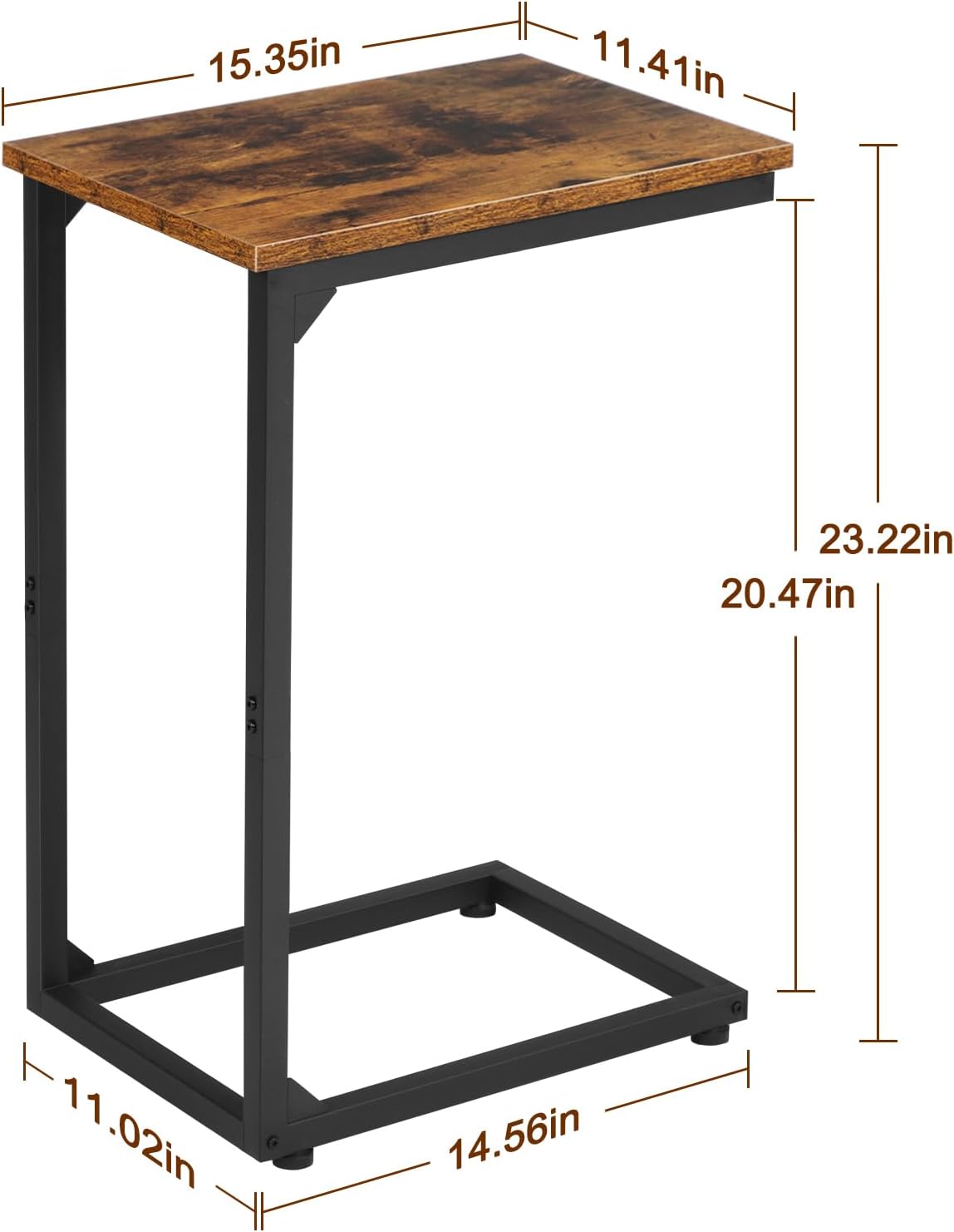 AMHANCIBLE C Shaped End Table, Slide Under Couch Table for Sofa, TV Tray Snack Table, Small Side Table for Small Space, Living Room, Brown HET02CBR1