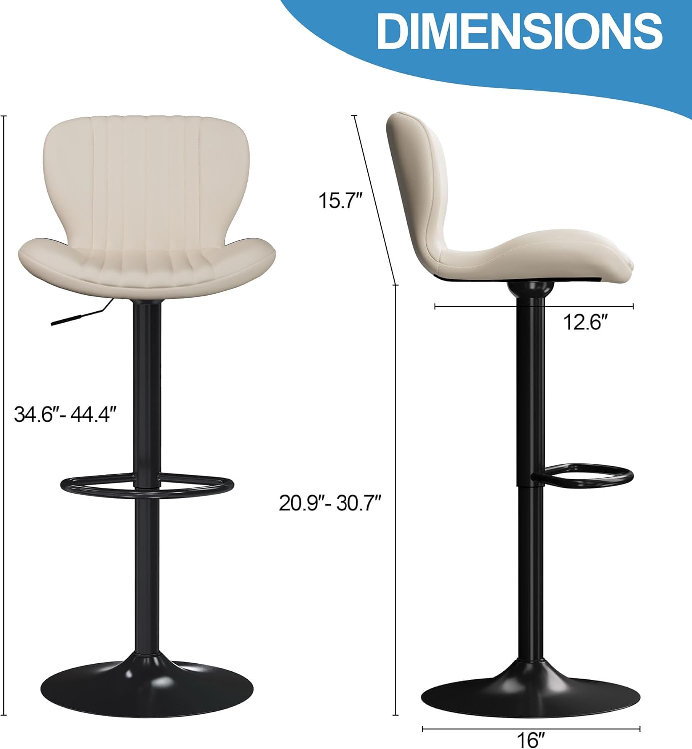 Shintenchi Bar Stools Set of 4 Modern Swivel Bar Chairs, Counter Height Faux Leather Metal Barstools, Upholstered Island Chairs with Back and Footrest, Beige