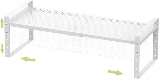 Expandable Stackable Aadjustable Shoe Rack Pantry Shelf for Kitchen Cabinets Counter Shelves Countertop Cupboard Storage Solution,Sturdy Heavy-Duty Metal Construction(1Pack/White/Large)