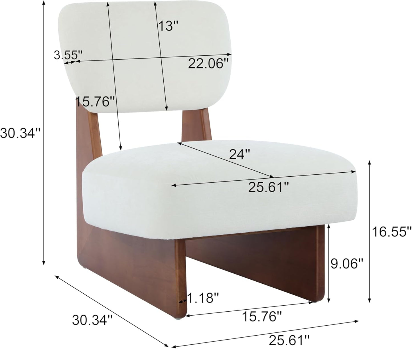 Christopher Knight Home Mores Low Profile Accent Chair Set of 2, Modern Living Room Armless Lounge Chair, Fabric Comfy Reading Chair for Bedroom, Wooden Frame and Thick Padded Seat, White+Walnut