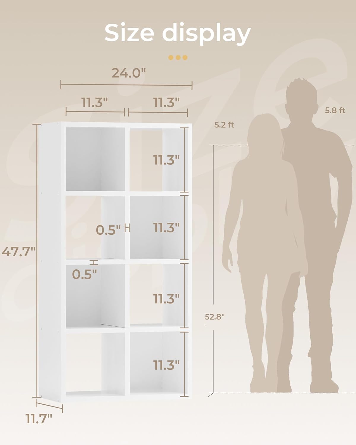 GTPLAYER 8-Cube Storage Organizer, Fits 11" Bins, Vertical or Horizontal Use, Opening Bookshelf, Partial Back Panels, Stackable Design Bookcase, for Living Room, Media Console, Hallway, White