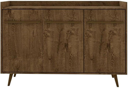 Manhattan Comfort Bradley Buffet Cabinet with Storage, Mid Century Modern Sideboard with 4 Shelves and Soft Close Doors, TV Stand Media Console for up to 50" Screens, 53.54" Long, Rustic Brown