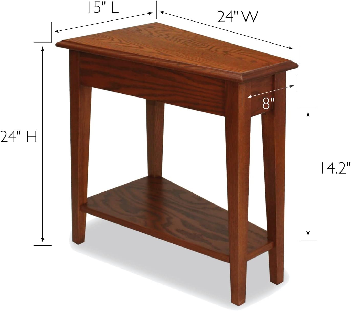 Leick Home 9035-MED Recliner Wedge Table with Shelf, Medium oak, 24 in x 15 in x 24 in