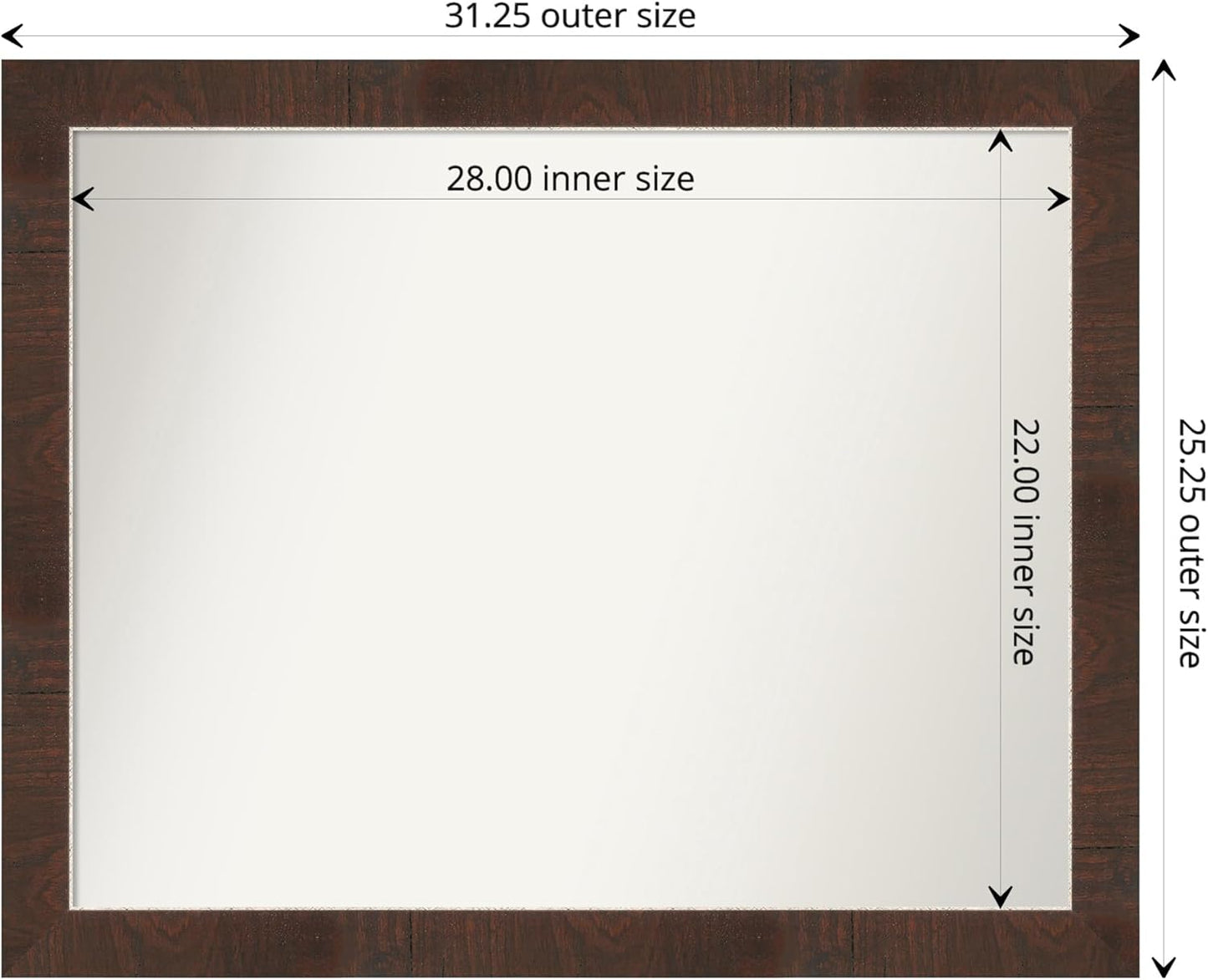 Amanti Art Brown Bathroom Mirror for Over Sink, 27x33 Wildwood Brown Rectangle Vanity Mirror, Large Country Rustic Frame, Hangs Horizonally and Vertically, Bathroom Wall Decor, Non-Beveled Edge