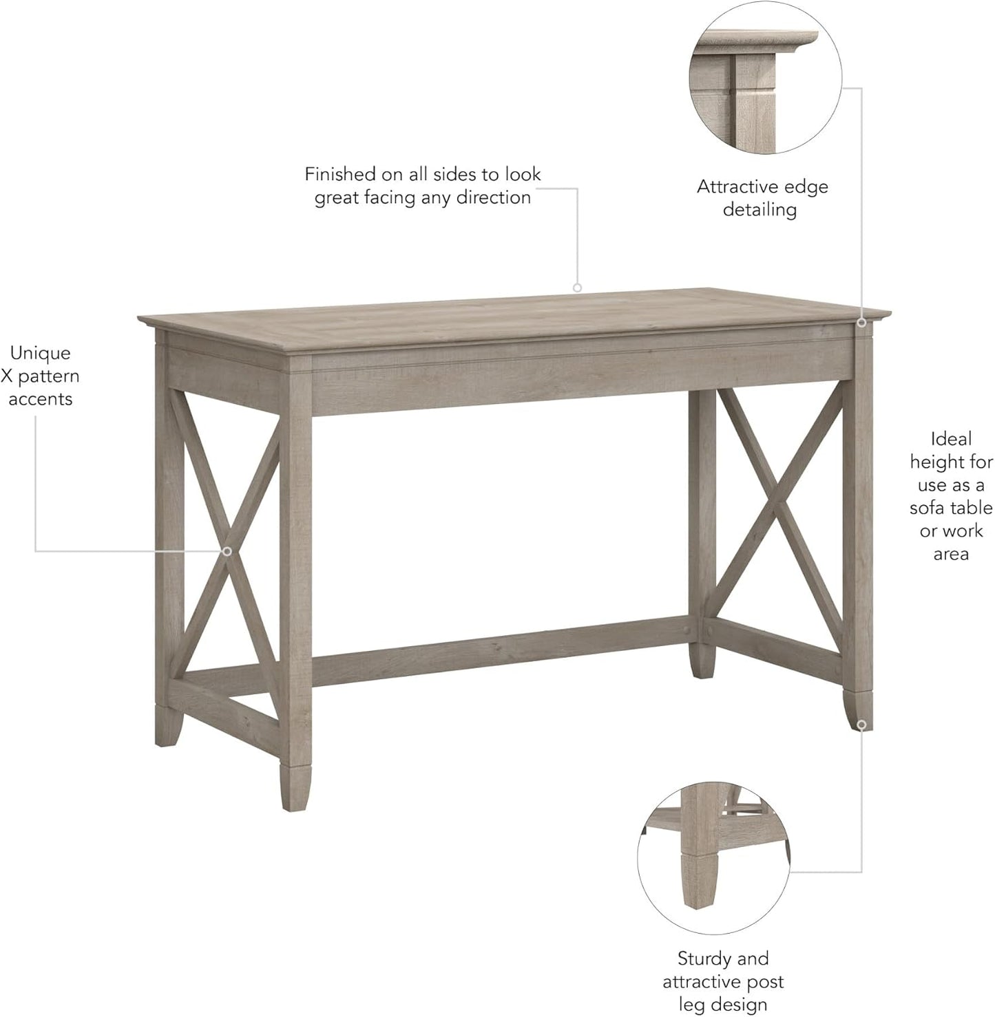 Bush Furniture Key West Writing Desk for Home Office in Washed Gray 48W Small Modern Farmhouse Table
