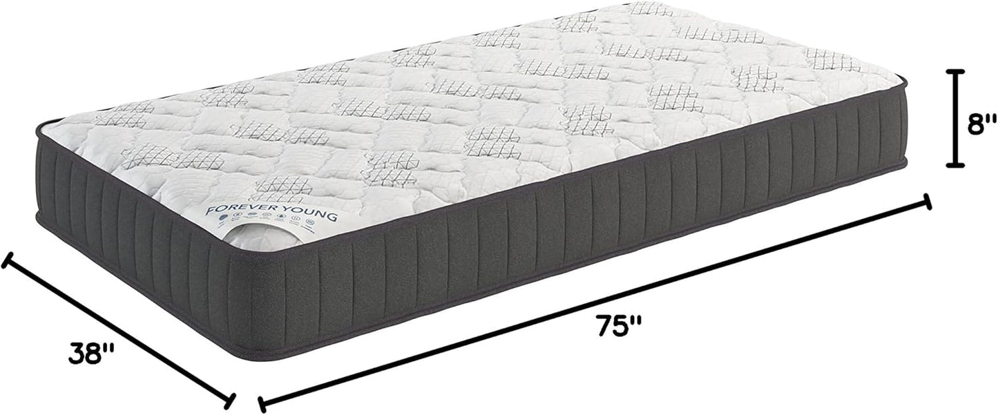 Ottomanson 9" Hybrid Twin Mattress - Rock Hard Feel - Made in USA - Individually Pocketed Coils & CertiPUR-US Foam - Fiberglass-Free - Bed in a Box