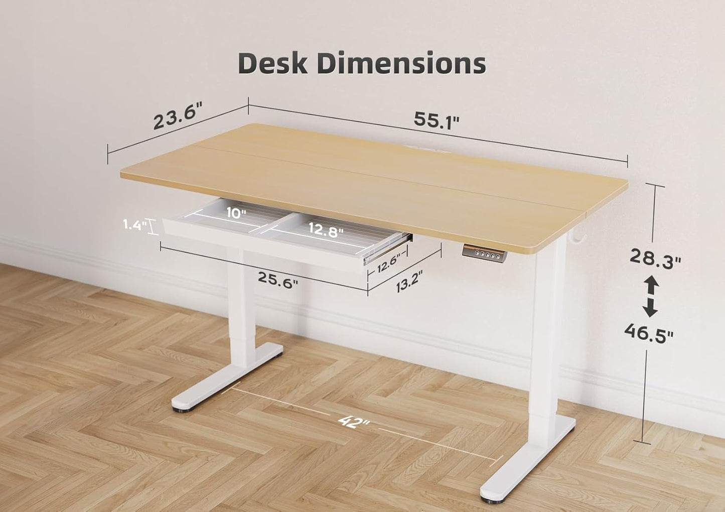YDN Standing Desk with Drawers, Height Adjustable Desk 55 x 24 Inch, Electric Sit Stand Home Office, Natural