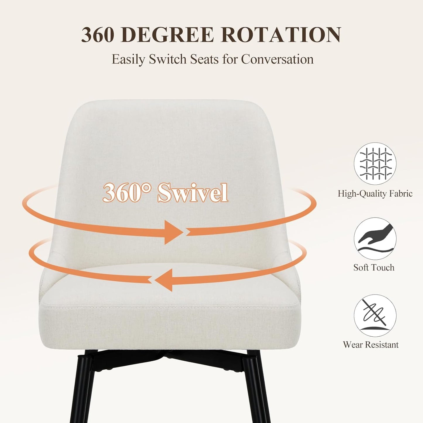 COLAMY Bar Stools Set of 2, 26.18" Counter Height Swivel Stools with Thick Padded Seat, Adjustable Footrest & 360° Rotation, Soft Fabric Upholstery for Kitchen Island/Home Bar/Cafe, Beige