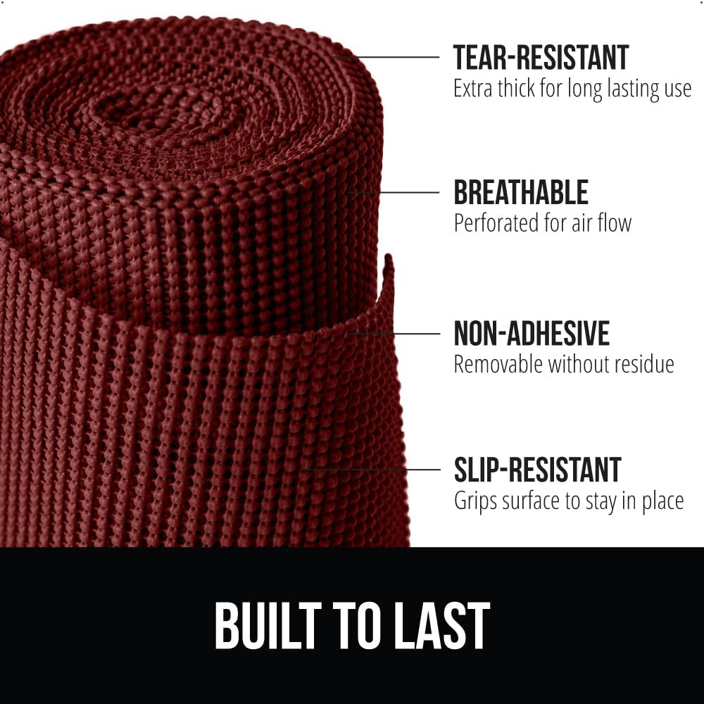 GORILLA GRIP powerGRIP Drawer Shelf and Cabinet Liner, Thick Strong Hold, Non-Adhesive Liners Protect Kitchen Cabinets and Cupboard, Bathroom Drawers, Easy Install, Breathable Mat, 12" x30', Red