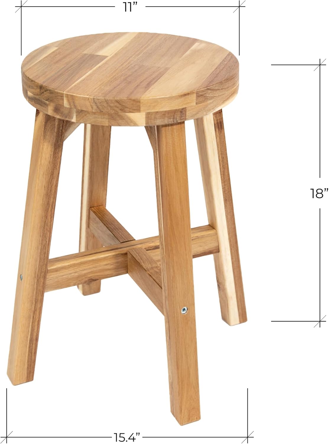 Round Stool Acacia Wood, 18" Height, 11'' Round Top, Backless, Easy Assembly, Natural Wax Finish, Wooden Stool for Plant, Dining Room, Kitchen Counter, Makeup