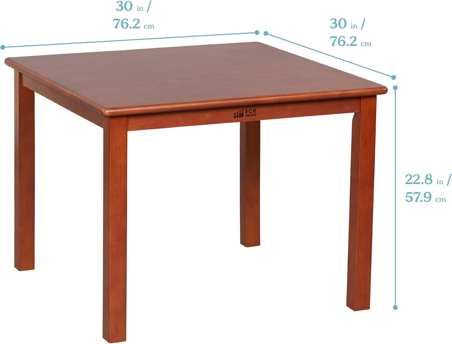ECR4Kids 30in Square Hardwood Table with 22in Legs, Kids Furniture, Dark Walnut