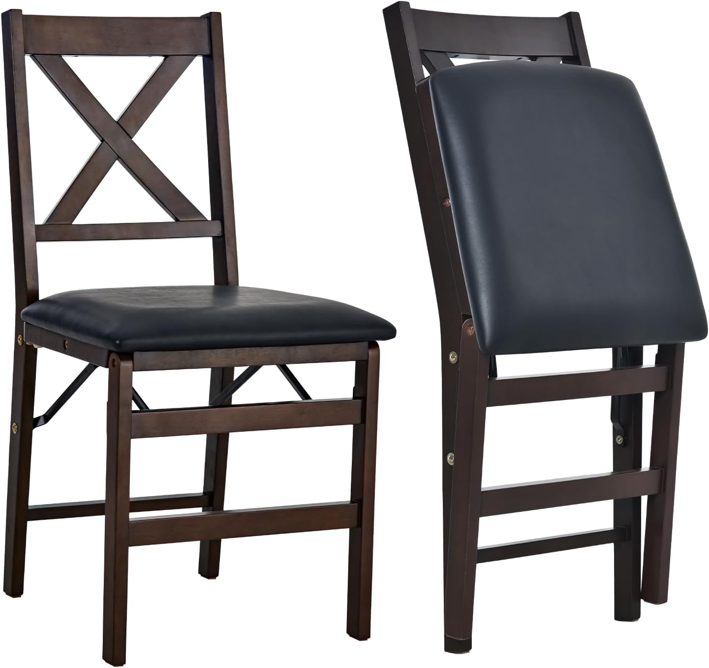 COLAMY Folding Dining Chairs Set of 2, Foldable Chairs with Padded Seats, Wood Folding Dining Room Chairs for Kitchen, Party, Camping, Dark Brown