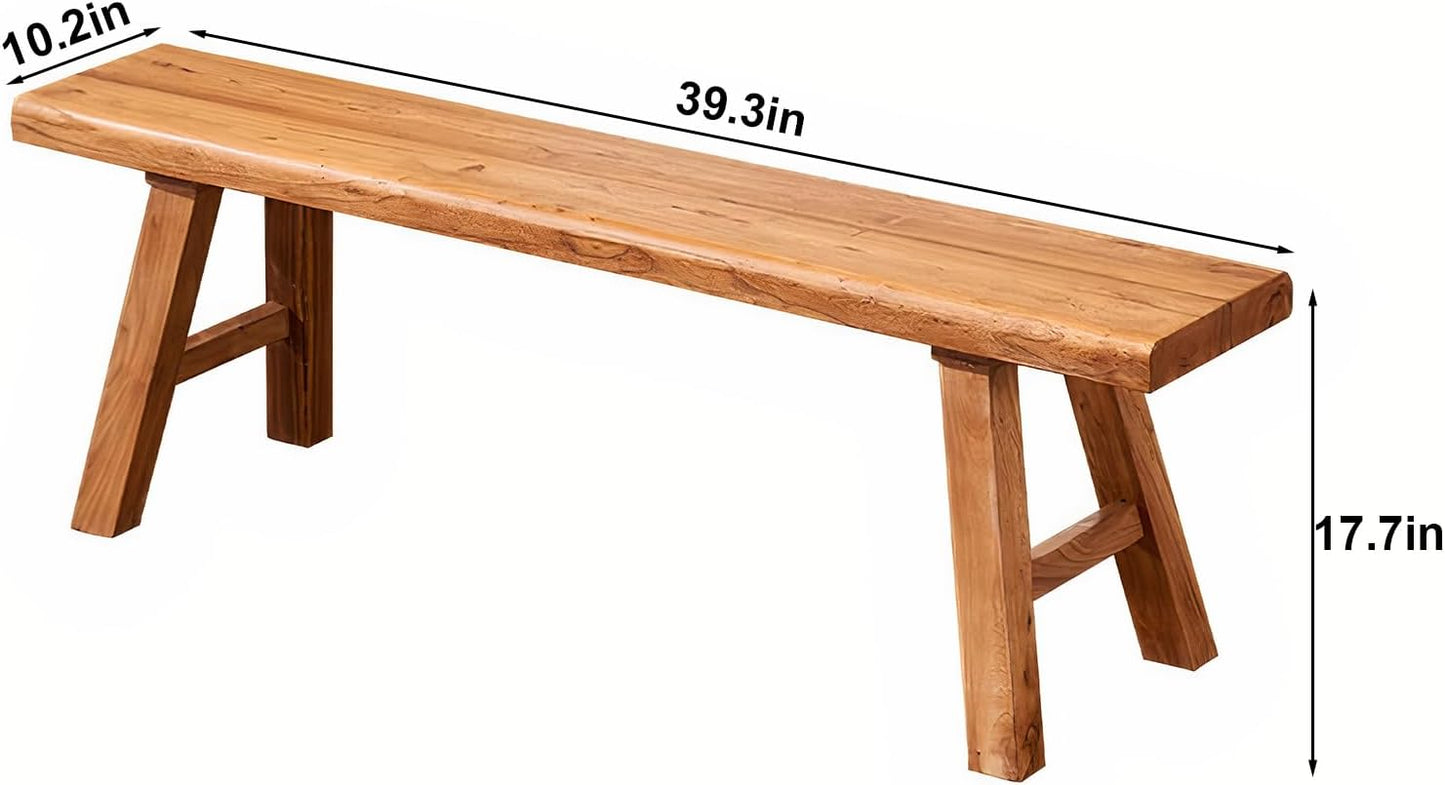 Farmhouse Wood Bench Indoor - 39.3 Inch entryway Bench, Natural Solid Wood, Durable and Sturdy, Suitable for Dining Room, Bedroom, Porch and Other Narrow Spaces