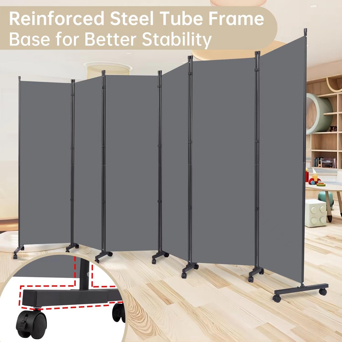 Room Divider 6 Panel Room Dividers/Wheels, Fabric Room Divider Panel for Office Room Partitions and Dividers, Portable Partition Wall Divider for Room Separation, Privacy Screen