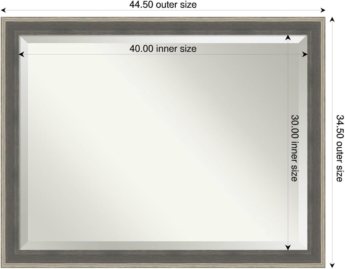 Amanti Art Grey Wall Mirror 35x45 Cottage Grey Silver Rectangle Bathroom Mirror for Wall Decor Living Room, X-Large Casual Wood Frame, Hangs Horizonally and Vertically, Bathroom Decor, Beveled Edge