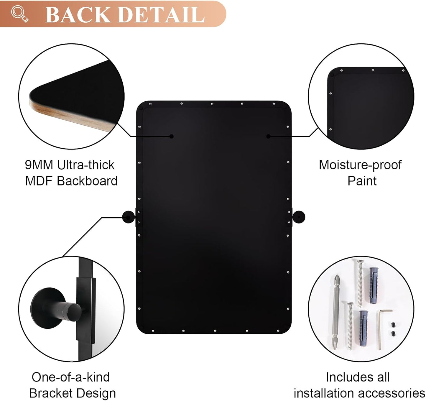 MOON MIRROR Matte Black Pivot Mirror for Bathroom, Tilt Rounded Rectangle for Vanity, Overall 28.33x 32 in (Mirror 24x32 in)