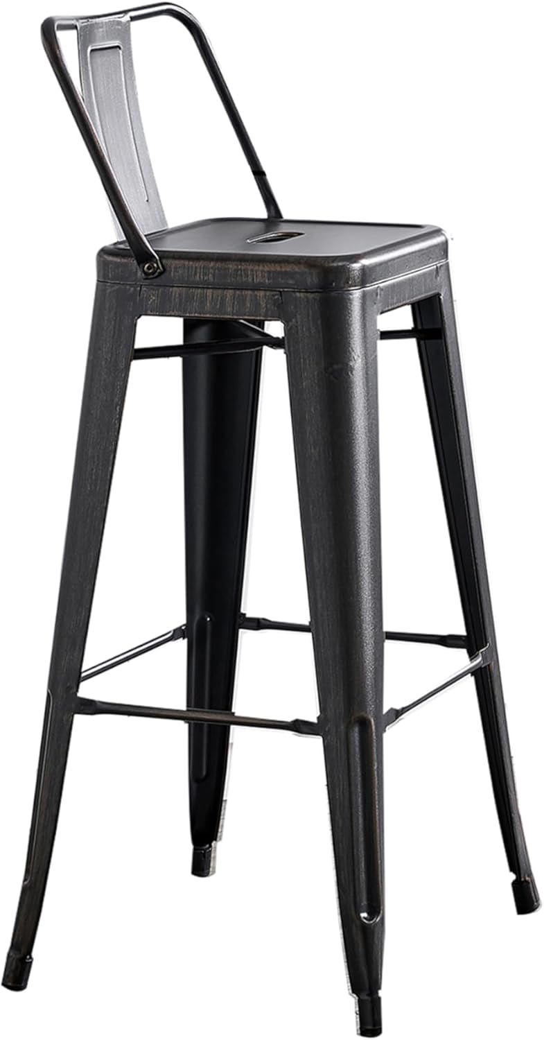 AC Pacific Modern 30” Metal Barstool Set of 2 – Country Rustic Style with Low Back, Lightweight & Sturdy Build, Easy Assembly, Distressed Black