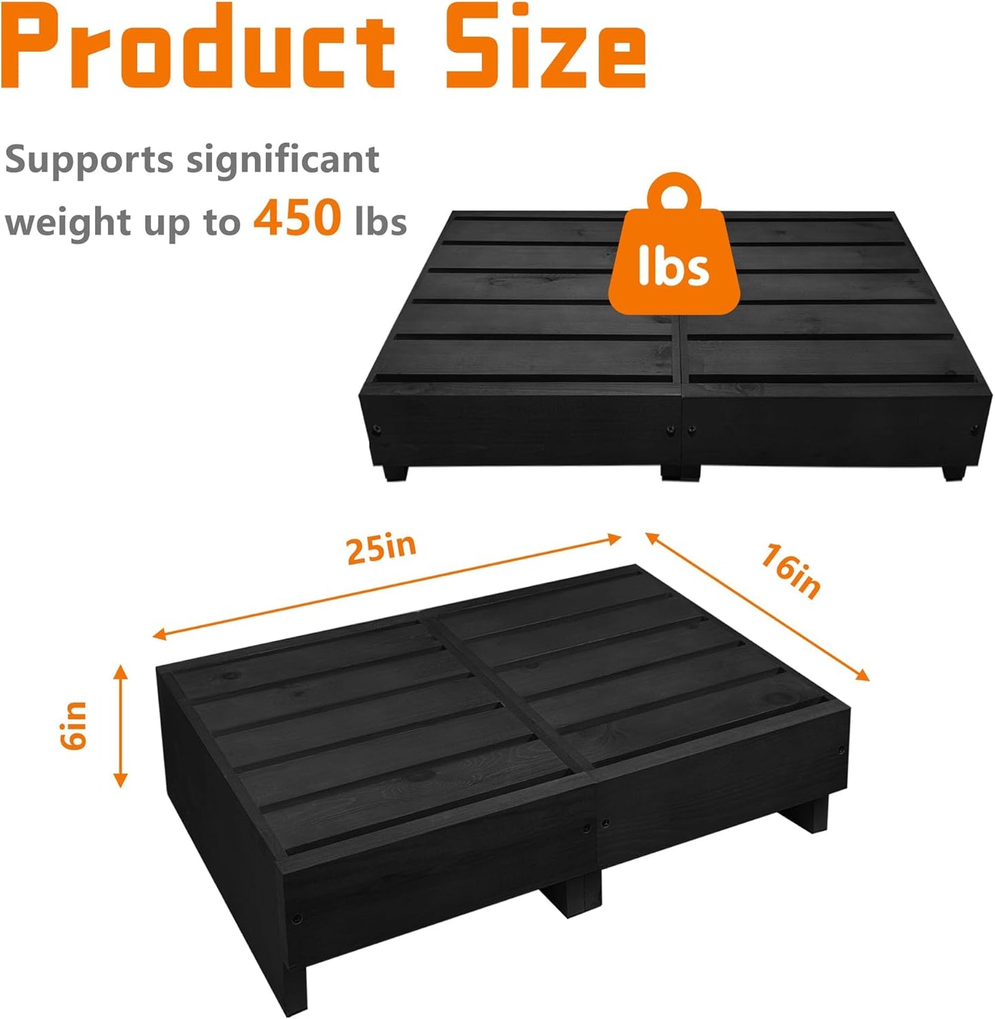 Wooden Step Stool 6” Height, Step Stools for Bed, Bed Steps for High Beds for Adults and Elderly, Step Stool for Bedroom, Kitchen, Living Room, Black