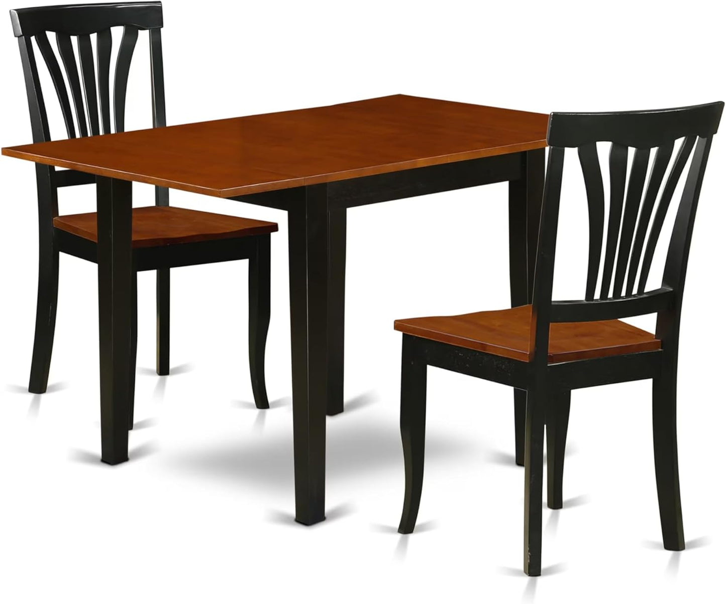 East West Furniture NDAV3-BCH-W 3 Piece Dining Set Contains a Rectangle Dining Room Table with Dropleaf and 2 Kitchen Chairs, 30x48 Inch, Black & Cherry