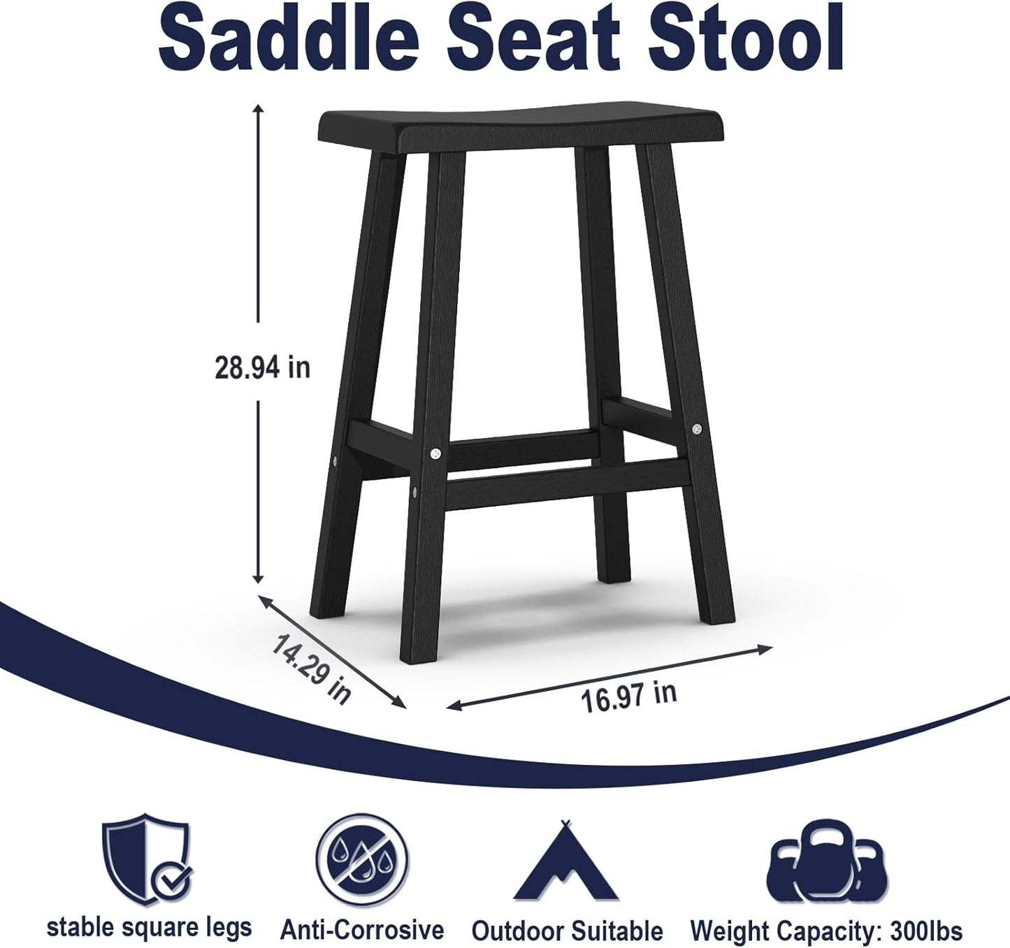 29in Tall Bar Stools Set of 2, Waterproof UV-Resistant,Durable Resin Kitchen Island Chairs for Indoor & Outdoor Use, Modern Design for Home,Bar,and Cafe