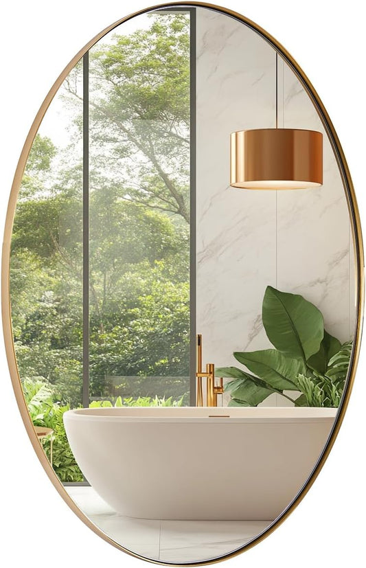 ANDY STAR Gold Oval Mirrors for Bathroom, 20x28 Inch Brushed Gold Stainless Steel Metal Framed Oval Wall Mirror, Modern Vanity Mirror Wall Mount Horizontal or Vertical