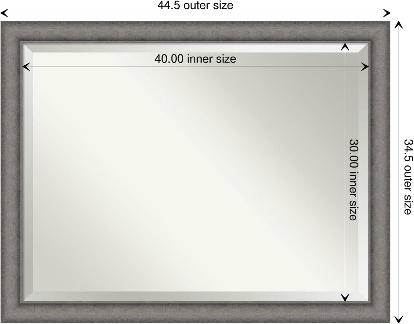 Amanti Art Grey Wall Mirror 35x45 Burnished Concrete Rectangle Bathroom Mirror for Wall Decor Living Room, X-Large Modern Contemporary Wood Frame, Hangs Horizonally and Vertically, Bathroom Decor