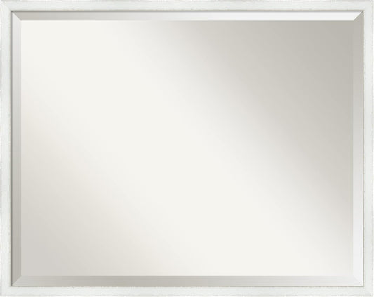 Amanti Art White Bathroom Mirror for Over Sink, 23x29 Breeze Distressed White Rectangle Vanity Mirror, Large Country Rustic Wood Frame, Hangs Horizonally and Vertically, Bathroom Wall Decor, Beveled