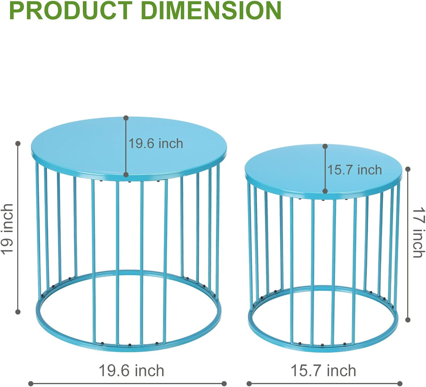 SUNNYPARK Outdoor Side Table Set of 2, Metal Circle Accent End Tables for Balcony Backyard Garden Indoor Living Room, Durable Black Nesting Coffee Tables, 20”+16” Dia