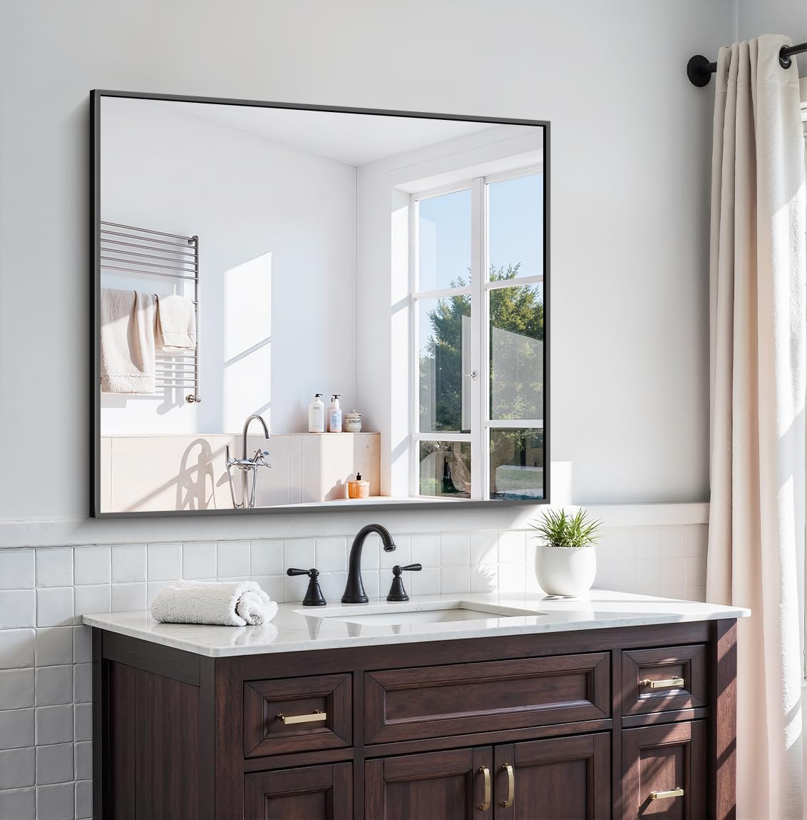 KOCUUY Black Square Mirror, 42"x42" Bathroom Mirrors for Over Sink, Large Black Wall Mounted Mirror, Metal Framed Mirror for Wall, Vanity Mirror for Bathroom Living Room Bedroom Dining Room