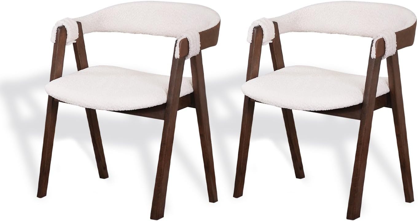 CONSDAN Dining Chairs Set of 2, Solid Wood Frame, Sturdy Construction, Ergonomic Design, Plush Faux Sherpa Cushions, Faux Leather Covered Back