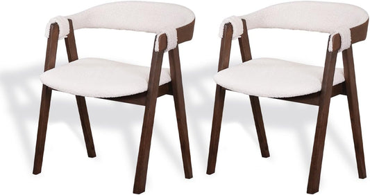 CONSDAN Dining Chairs Set of 2, Solid Wood Frame, Sturdy Construction, Ergonomic Design, Plush Faux Sherpa Cushions, Faux Leather Covered Back