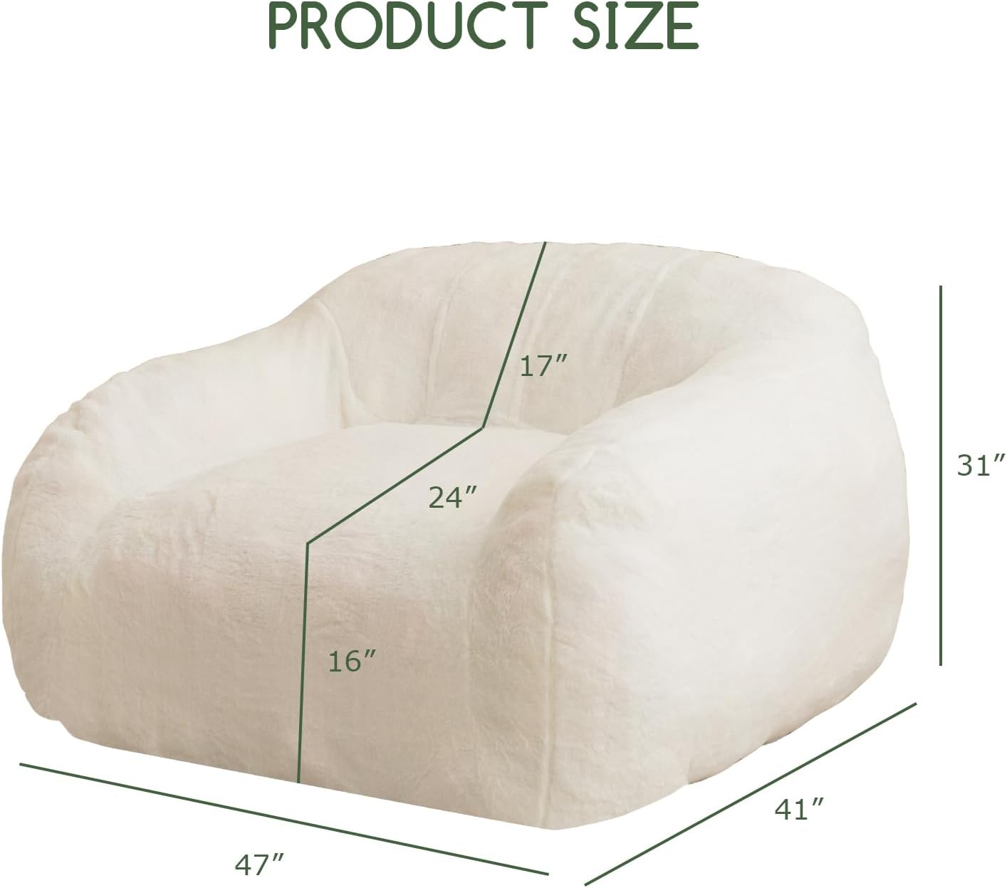 HIGOGOGO Giant Bean Bag Chair for Adults, Big Comfy Sofa Chair for Bedroom Living Room, Bean Bag Lazy Chair for Adults with Armrests for Gaming, Reading, Fur Beige