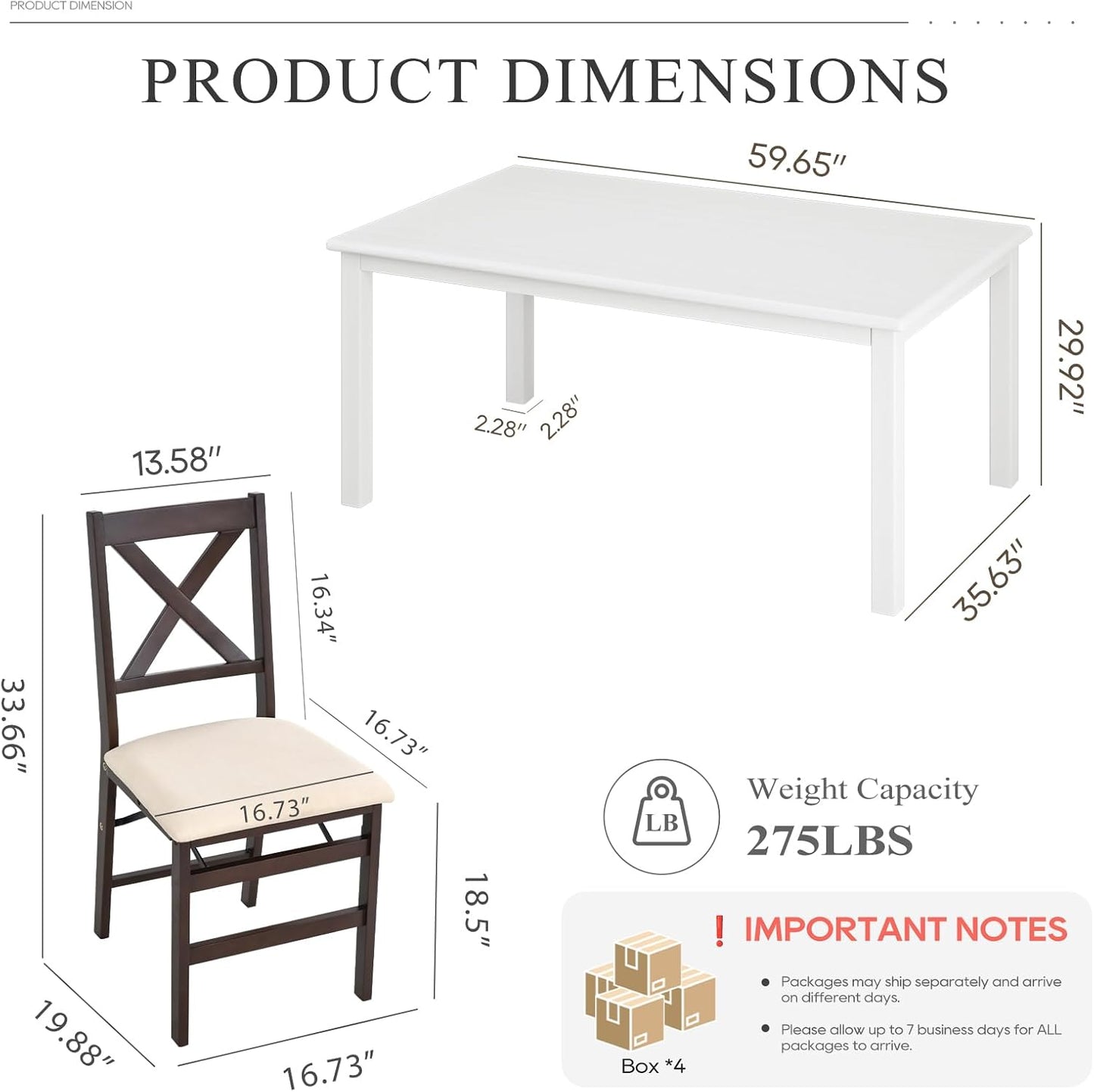 COLAMY 60 Inch Rectangular Kitchen Dining Table for 6, Modern Farmhouse Dining Table Set for 6, Wood Dining Table and Folding Dining Chairs for Kitchen, Dining Room, Restaurant, White/Beige
