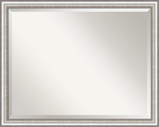 Amanti Art Silver Bathroom Mirror for Over Sink, 25x31 Salon Silver Narrow Rectangle Vanity Mirror, Large Traditional Frame, Hangs Horizonally and Vertically, Bathroom Wall Decor, Beveled Edge