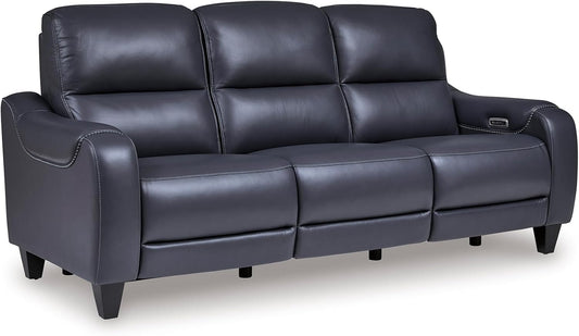 Signature Design by Ashley Mercomatic Contemporary Leather Match Wall Hugger Power Reclining Sofa with Adjustable Headrest and USB Ports, Blue