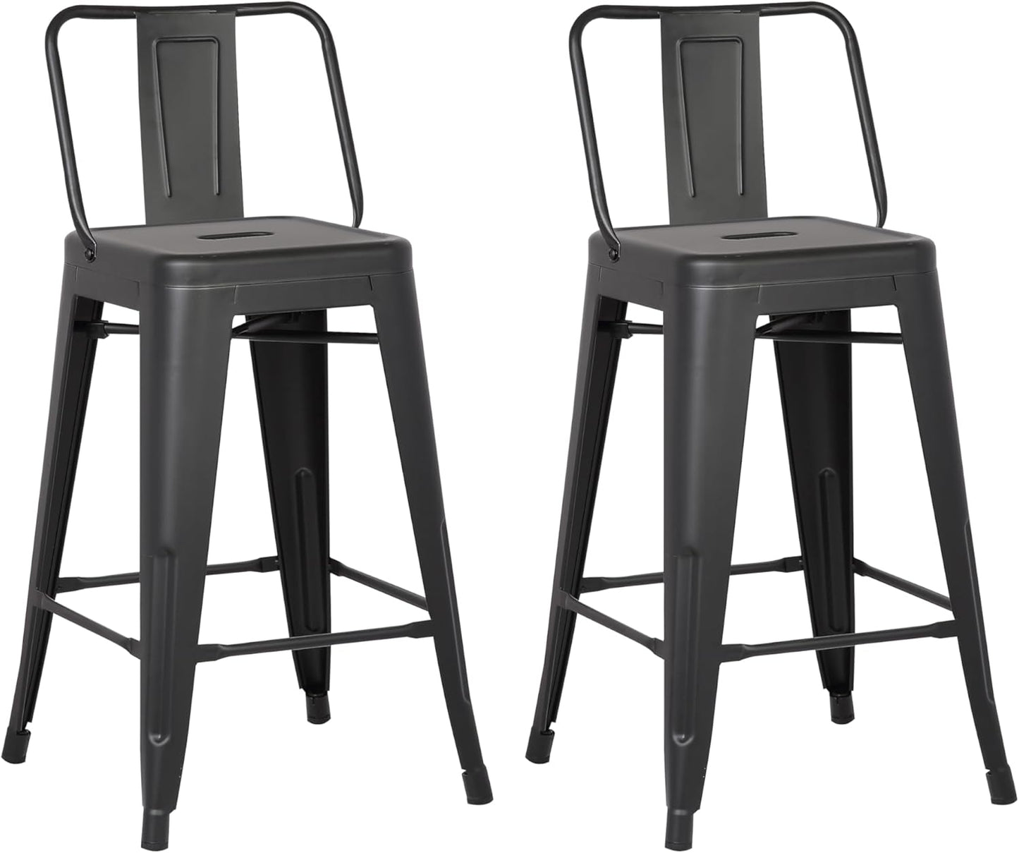 AC Pacific Modern 24” Metal Barstool Set of 2 – Country Rustic Style with Low Back, Lightweight & Sturdy Build, Easy Assembly, Matte Black