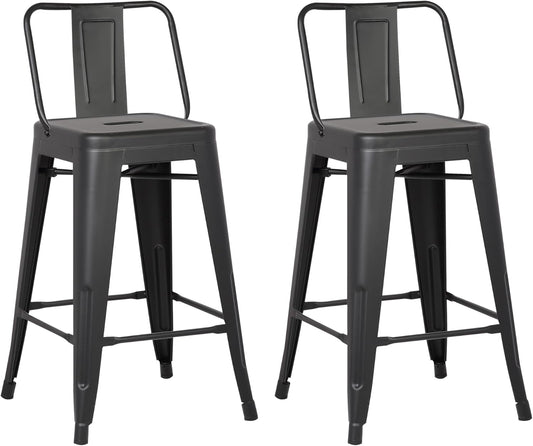 AC Pacific Modern 24” Metal Barstool Set of 2 – Country Rustic Style with Low Back, Lightweight & Sturdy Build, Easy Assembly, Matte Black