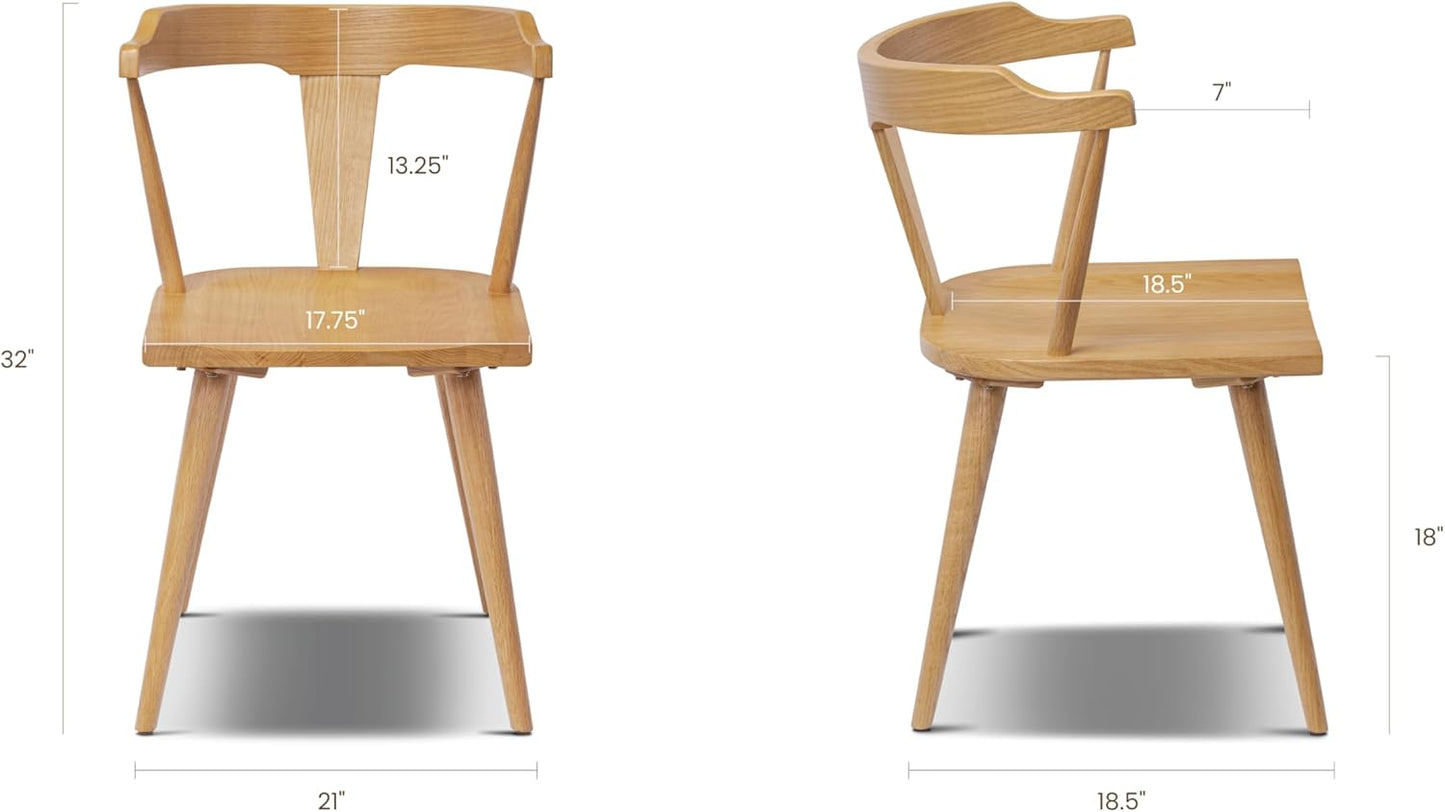 POLY & BARK Mid Century Modern Enzo Oak Dining Chair – Solid Oak Wood Splat Back Chair, 18" Seat Height, 32" Tall – Stylish MCM Kitchen & Dining Room Chair