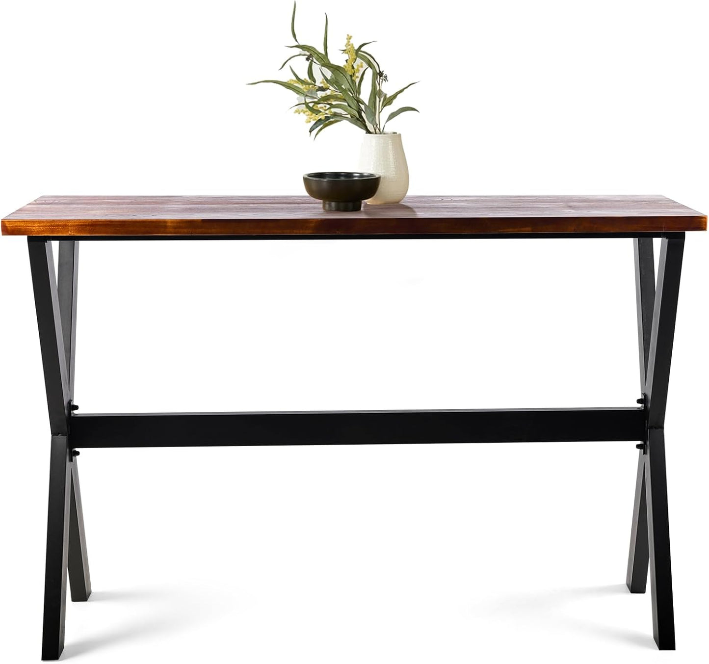 Bar Table, 47.24"L×41.33"H Bar Height Pub Table High Top Rectangular Sofa Console Table Kitchen Dining Coffee Table, for Narrow Space, Living Room, Indoor, Rustic Brown Wood, Industrial Black Metal