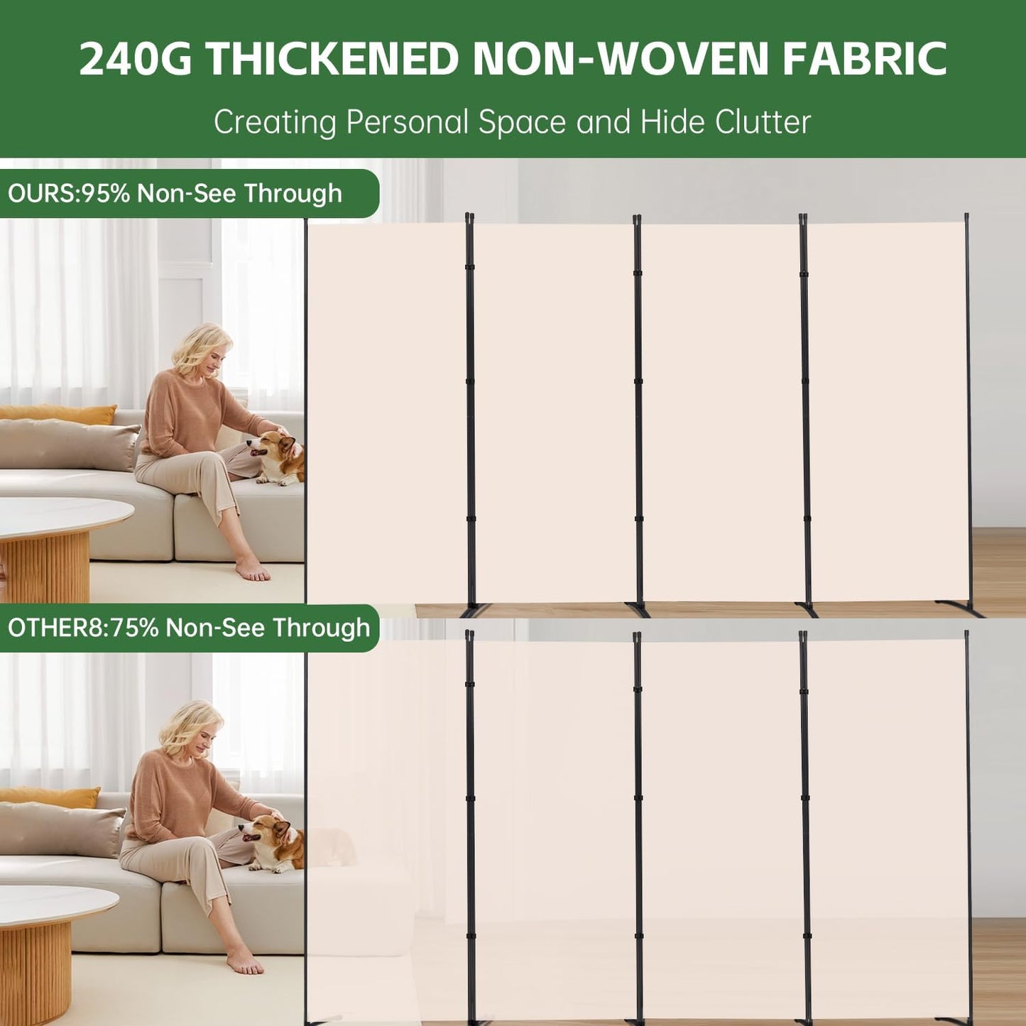 YASRKML Room Divider Folding Privacy Screens, Portable Room Divider Panel 4 Panel Partition Room Dividers Screen, Freestanding Room Partitions and Dividers Fabric Dividers for Room Separation, Beige