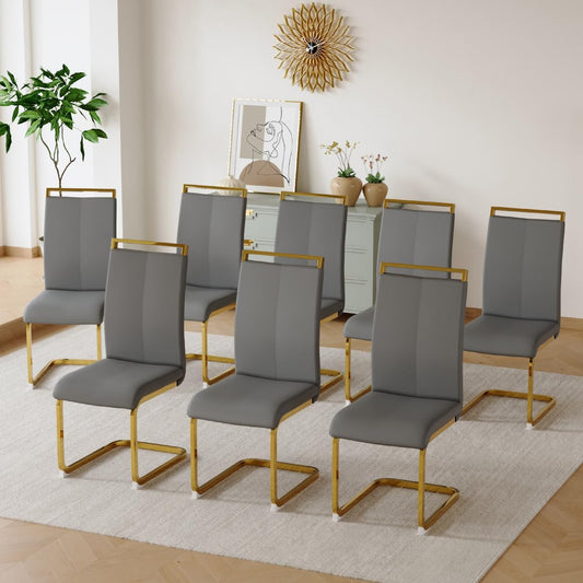 Dining Chairs Set of 8, Faux Leather with Plated Chrome Metal Frame, Modern Kitchen Chairs with Padded Seat High Back for Dining Room, Kitchen, Living Room