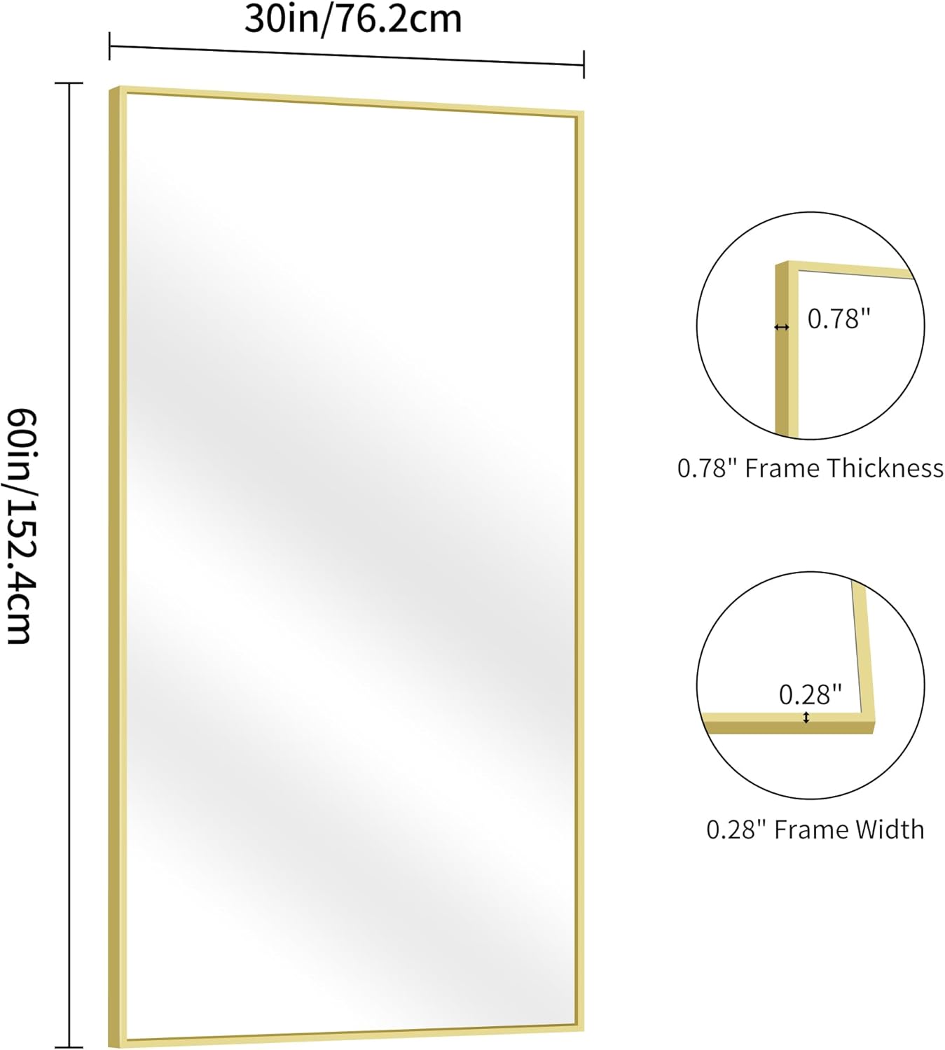 YIROMAN Bathroom Mirror 60"x30", Large Brushed Gold Bathroom Mirror for Over Sink with Aluminum Frame, Rectangular Vanity Mirror with Right Angle, Wall Mirror Hangs Horizontal or Vertical