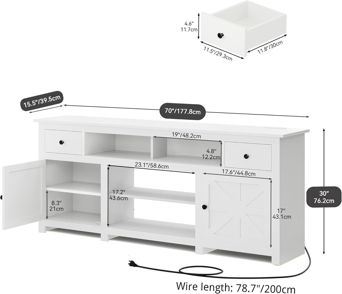 YITAHOME TV Stand for 75/80 Inch TV, Entertainment Center, TV Cabinet with Drawers and Power Outlet, White TV Console for Living Room Furniture (70 Inch Lenght 30 Inch High)