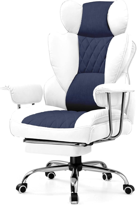 GTRACING Gaming Chair,Office Chair with Pocket Spring Lumbar Support, Ergonomic Comfortable Wide Office Desk Computer Chair with Outward Fixed Soft Armrests and Footrest (Fabric, Light Blue & White)