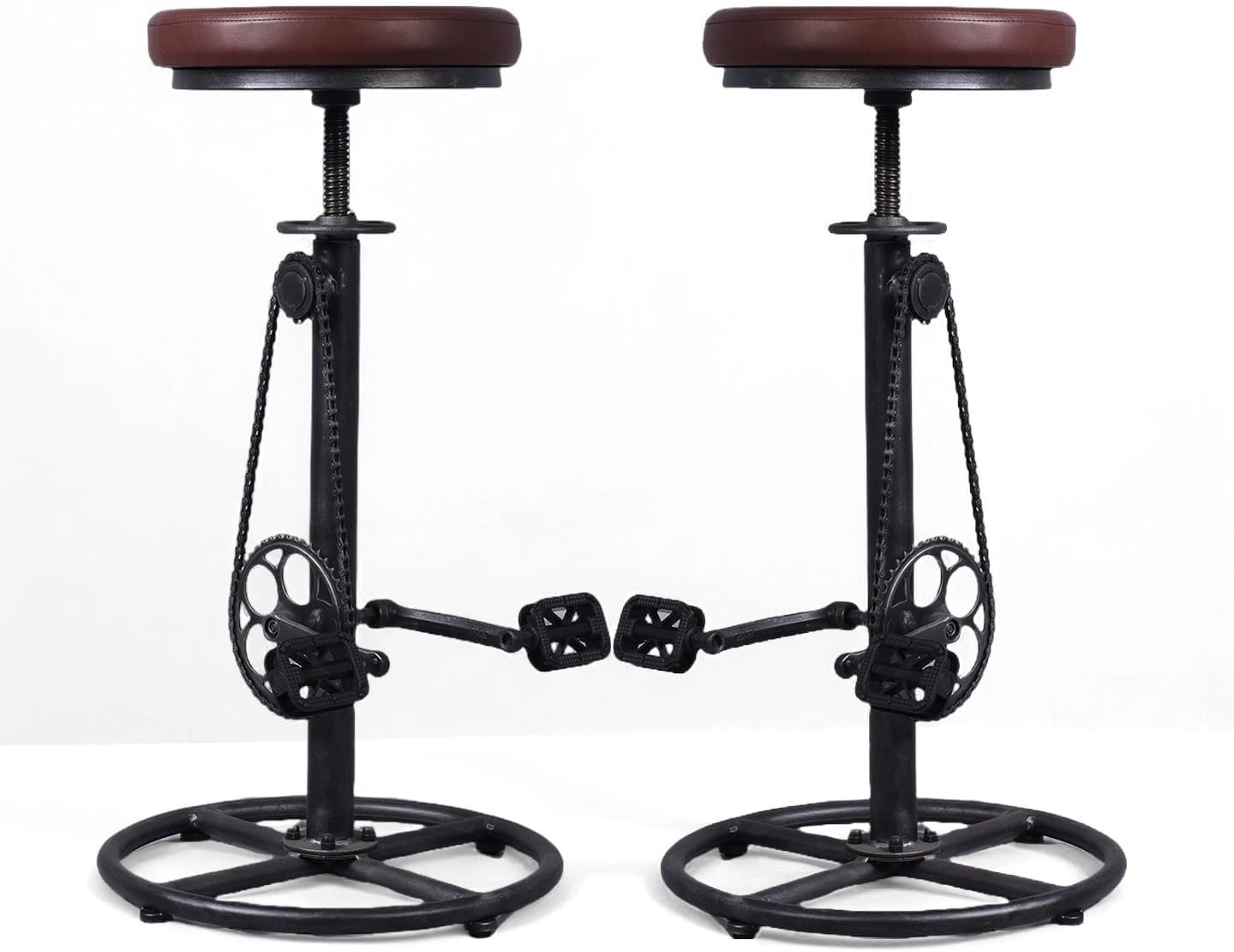 Vintage Bar Stools Swivel PU Seat 29-37inch Height Adjustable Extral Tall Bicycle Stool with Bikepedal Kitchen Island Counter Stool Shop Chairs
