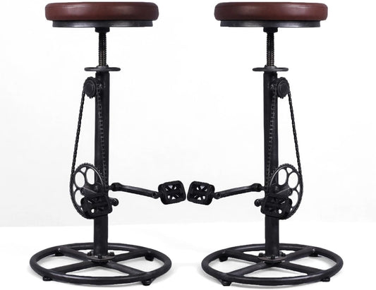 Vintage Bar Stools Swivel PU Seat 29-37inch Height Adjustable Extral Tall Bicycle Stool with Bikepedal Kitchen Island Counter Stool Shop Chairs