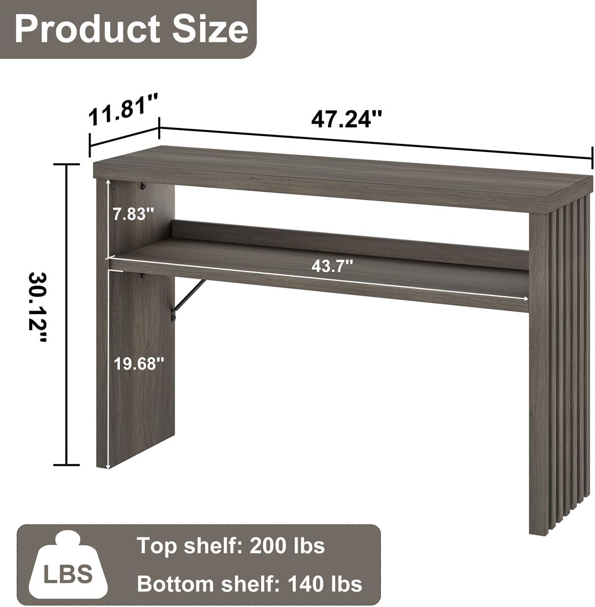 BON AUGURE Sofa Console Table, Wood Entryway Table, Grey Behind Couch Tables with Open Storage, Modern Narrow Hallway Tables (Greige Oak, 47 Inches)