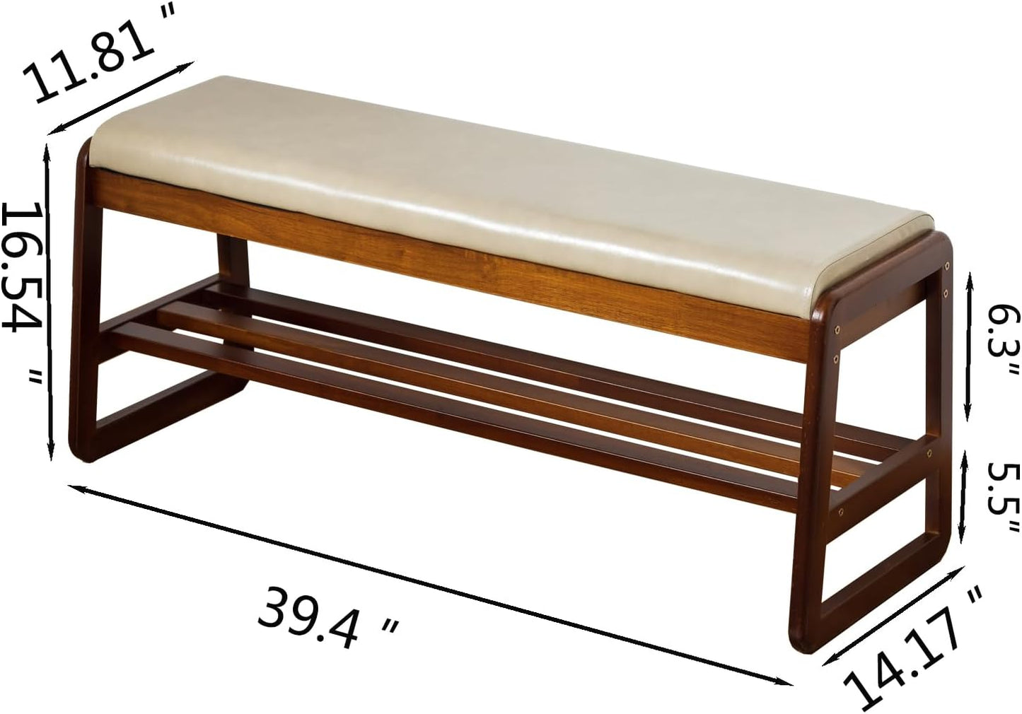 Solid Wood Shoe Bench, 2-Tier Entryway Bench with Cushion and Flip-Open Storage Box, Mid-Century Modern Shoe Bench Rack for Hallway, Mudroom(Gray, 39.4'')