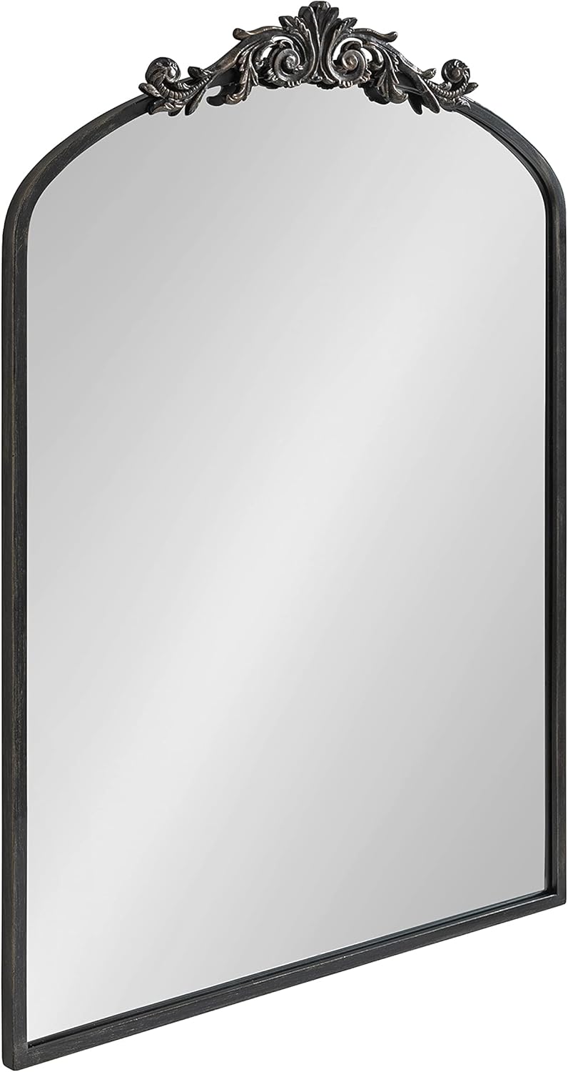 Kate and Laurel Arendahl Traditional Arch Mirror, 24 x 36, Antique Black, Baroque Inspired Wall Decor